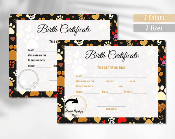 Puppy Birth Certificate