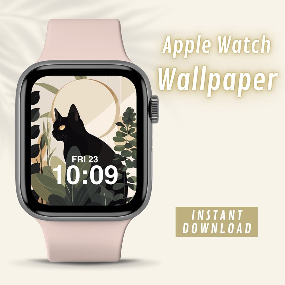 Black Cat and Plants Apple Watch Wallpaper