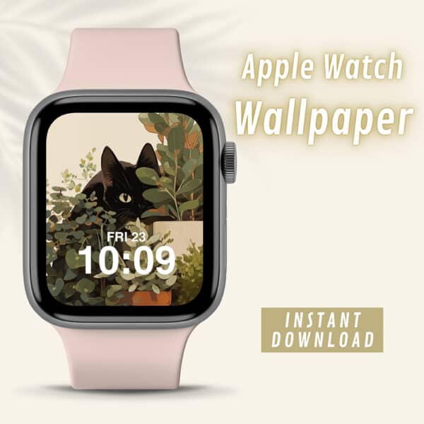 Black Cat and Plants Apple Watch Wallpaper