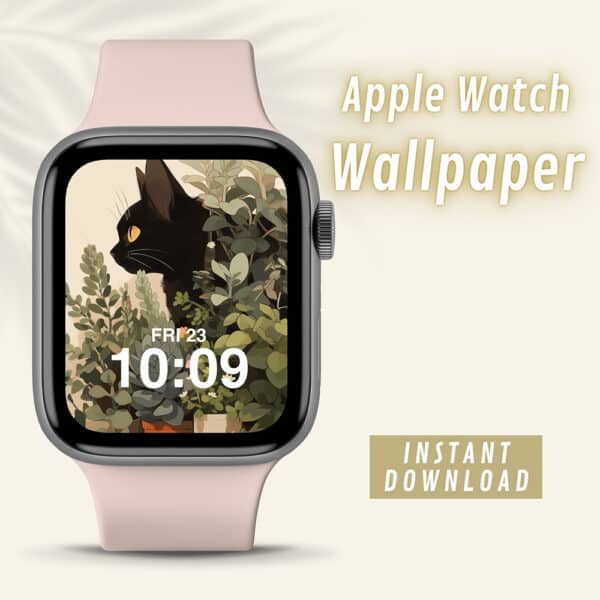 Black Cat and Plants Apple Watch Wallpaper