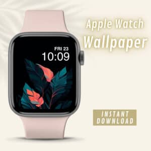 Dark Teal and Light Pink Leaves Watch Wallpaper