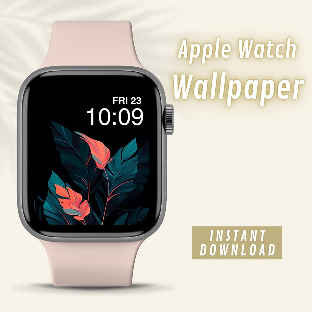 Dark Teal and Light Pink Leaves Apple Watch Wallpaper