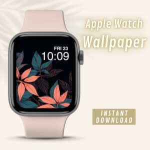 Dark Teal and Light Pink Leaves Watch Wallpaper