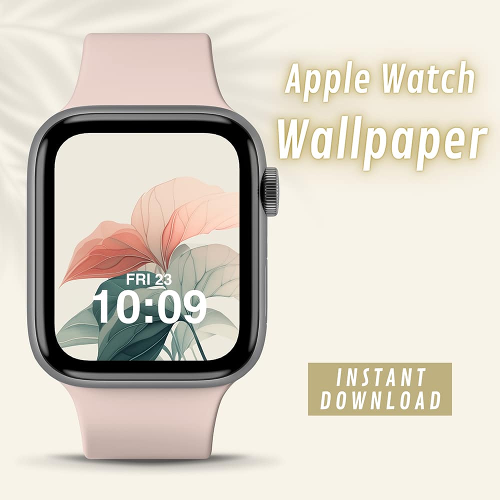 Light Red and Teal Leaves Apple Watch Wallpaper