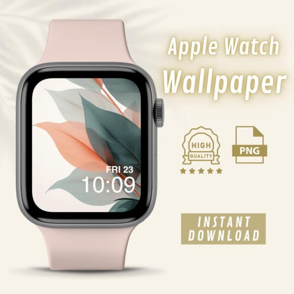 Light Red and Teal Leaves Apple Watch Wallpaper