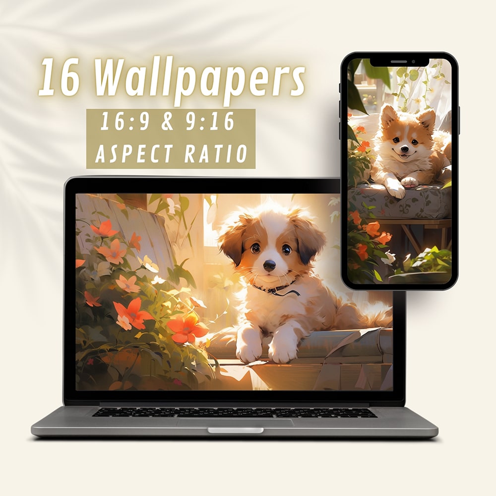 Puppy and Plants Wallpapers