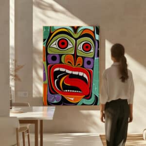 Inuit and First Nations Painting for Modern Home Decor, Colorful Aboriginal Art Canvas, Unique Canadian Art