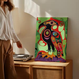 Colorful Canadian Aboriginal Art on Extra Large Canvas, Eagle Painting for Home Decor, Unique Native Gift, Free Shipping - photo #1