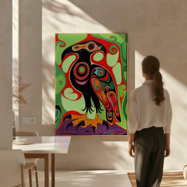 Colorful Canadian Aboriginal Art on Extra Large Canvas, Eagle Painting for Home Decor, Unique Native Gift, Free Shipping