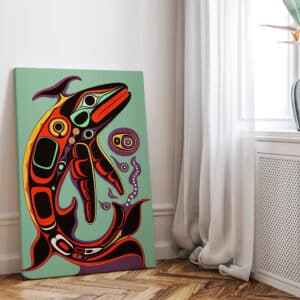 Native Salmon Canadian Extra Large Canvas, Colorful Aboriginal Wall Art, Authentic Indigenous Art, Free Shipping - photo #3