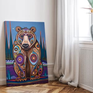 Native Canadian Bear Canvas, Colorful Aboriginal Extra Large Art for Unique Cultural Home Decor - photo #4