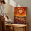 Vibrant Sunset Meadow Aboriginal Canvas, Australian Indigenous Dot Painting Style Print, XL Gallery Wall Artwork, Wedding Gift