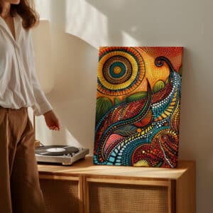 First Nations Art Abstract Landscape Canvas, Dreamtime Aboriginal Dot Artwork, Vibrant Cultural Home Decor, Free Shipping - photo #3