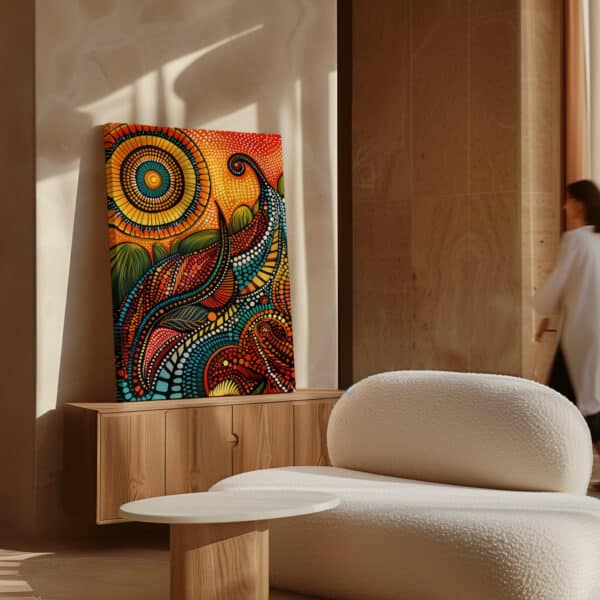 First Nations Art Abstract Landscape Canvas, Dreamtime Aboriginal Dot Artwork, Vibrant Cultural Home Decor, Free Shipping