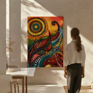 First Nations Art Abstract Landscape Canvas, Dreamtime Aboriginal Dot Artwork, Vibrant Cultural Home Decor, Free Shipping - photo #2