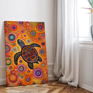 Turtle Canvas Art, Authentic Aboriginal Dot Painting, Extra Large Vibrant Animal Home Decor, Unique Gallery Wall Art, Free Shipping - photo #4