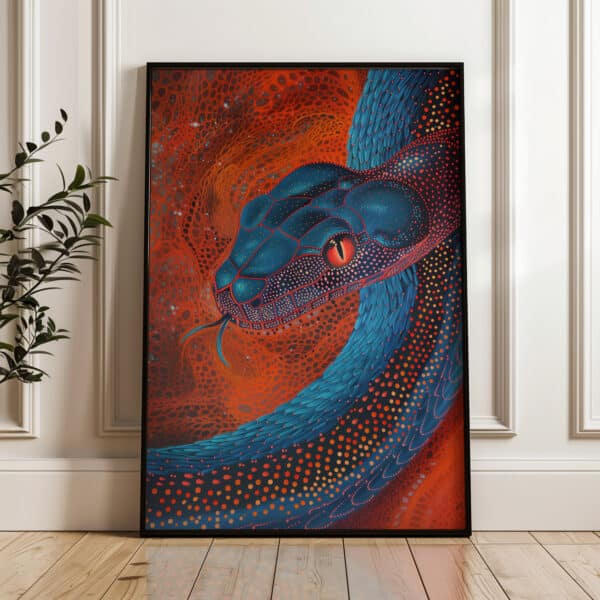 Gallery Wall Art Aboriginal Animal Print, Vibrant Snake Dot Art Australian Native Painting for Contemporary Home, Free Shipping