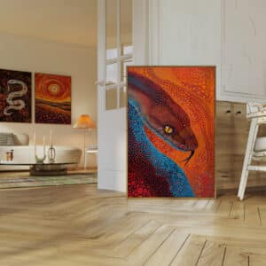 Bright Wall Art Aboriginal Serpent Print, Authentic Indigenous Snake Dot Painting for Modern Aussie Decor, Ethical Gift Poster