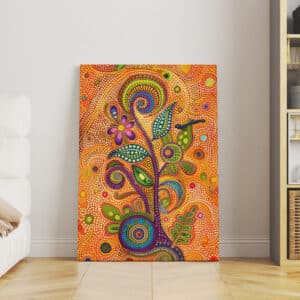 Aboriginal Art Abstract Landscape with Floral and Bird Artwork, Vibrant Outback Canvas for Gallery Wall, Free Shipping - photo #5