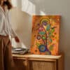 Aboriginal Art Abstract Landscape with Floral and Bird Elements, Vibrant Outback Canvas for Gallery Wall, Free Shipping