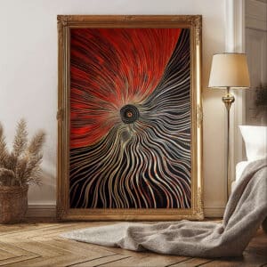 Australian Aboriginal Artwork XL Canvas, Modern Dot Painting with Gold Accents for Living Room Wall Art