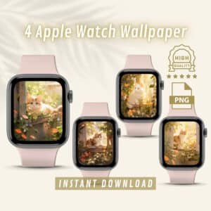 Cat and Plants Wallpapers for iWatch Face, Cute iWatch Face Cover for Pet Lovers, Stylish Apple Watch Wallpaper Gift