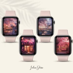 Pink Watch Face Background Blossom Aesthetic Bundle, Pastel Sakura Apple Watch Wallpaper, Purple Cherry Blossom Face Cover - photo #1