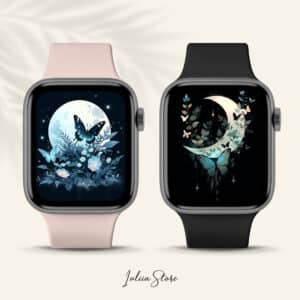 Watch Face Background Bundle: Aquamarine Moon & Butterflies, Aesthetic Apple Watch Wallpapers, Stylish iWatch Face Cover - photo #2