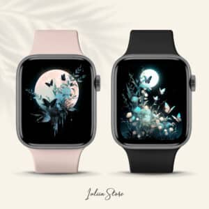 Watch Face Background Bundle: Aquamarine Moon & Butterflies, Aesthetic Apple Watch Wallpapers, Stylish iWatch Face Cover - photo #3