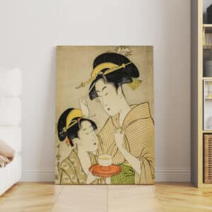 Kitagawa Utamaro Ukiyo-e Reproduction Canvas Print, Elegant Edo Period A Young Girl Offering Tea to Another Woman Japanese Wall Art Gift - photo #2