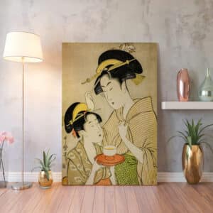 Kitagawa Utamaro Ukiyo-e Reproduction Canvas Print, Elegant Edo Period A Young Girl Offering Tea to Another Woman Japanese Wall Art Gift - photo #3