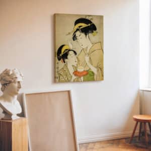 Kitagawa Utamaro Ukiyo-e Reproduction Canvas Print, Elegant Edo Period A Young Girl Offering Tea to Another Woman Japanese Wall Art Gift - photo #4