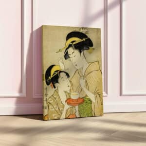 Kitagawa Utamaro Ukiyo-e Reproduction Canvas Print, Elegant Edo Period A Young Girl Offering Tea to Another Woman Japanese Wall Art Gift - photo #6