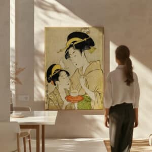 Kitagawa Utamaro Ukiyo-e Reproduction Canvas Print, Elegant Edo Period A Young Girl Offering Tea to Another Woman Japanese Wall Art Gift - photo #7