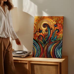 Authentic Aboriginal Dot Painting, Large Canvas Abstract Flower Meadow, Perfect for Bright and Colorful Home Decor, Free Shipping - photo #1