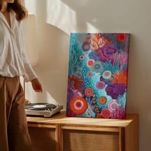 Blue Aboriginal Ocean Art on Canvas, Authentic Australian Dot Painting, Vibrant Modern Wall Decor