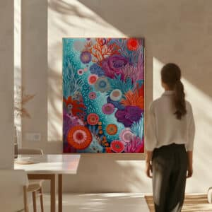 Blue Aboriginal Ocean Art on Canvas, Authentic Australian Dot Painting, Vibrant Modern Wall Decor, Free Shipping - photo #1