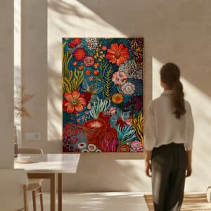 Blue Aboriginal Artwork Vibrant Ocean Theme Indigenous Dot Painting, Australian Contemporary Home Decor Canvas