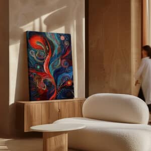 Abstract Dark Blue Ocean Aboriginal Painting, Australian Indigenous Dot Artwork, Modern Aboriginal Art for Home