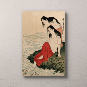 Girls Pearl-Divers by Kitagawa Utamaro, Large Canvas 1st Part of Triptych of Woodblock Print, Traditional Japanese Bijin-ga, Free Shipping - photo #3