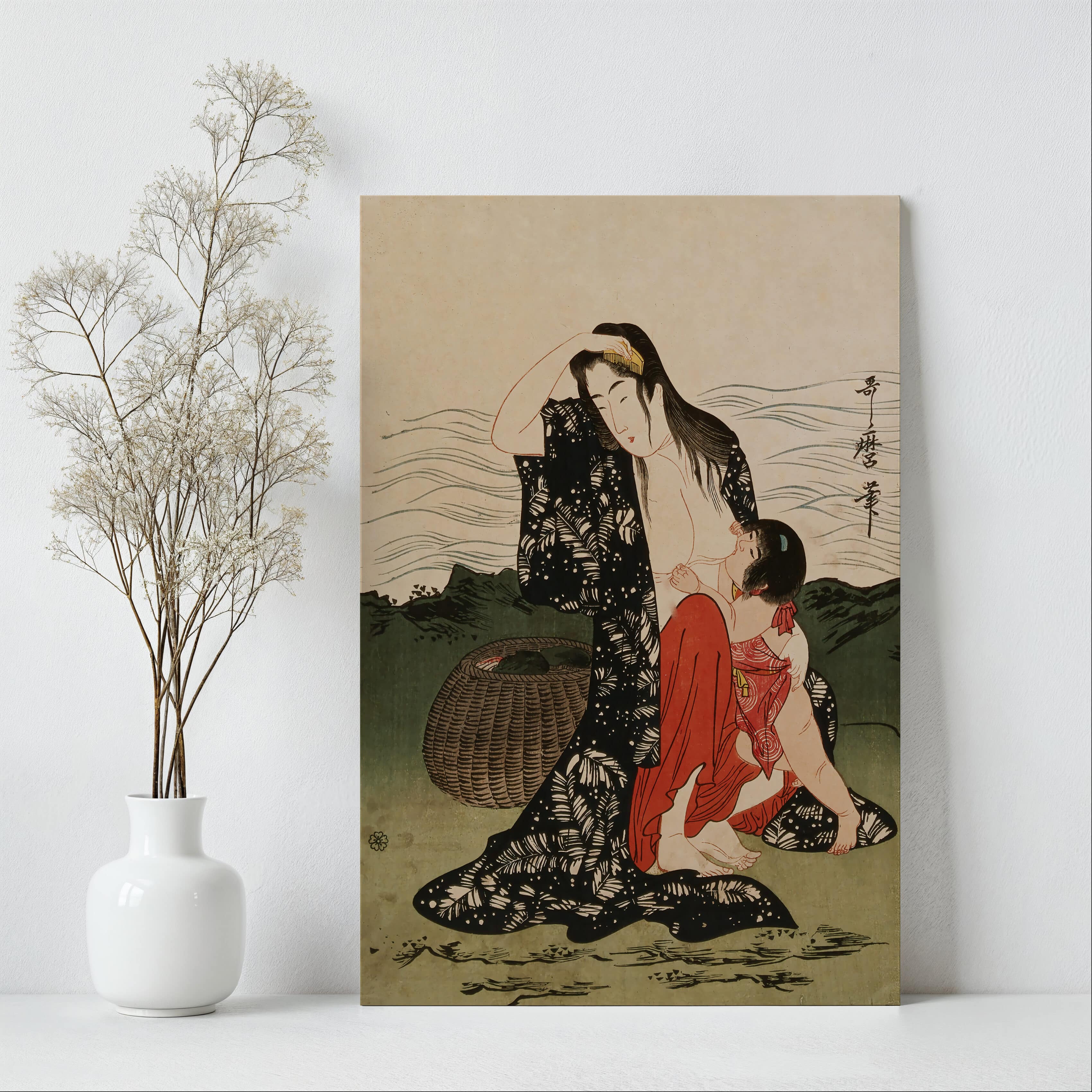 The Awabi Fishers Art, Kitagawa Utamaro Woodblock Print Reproduction, 2nd Part of Triptych, Japanese Edo Period Canvas, Free Shipping