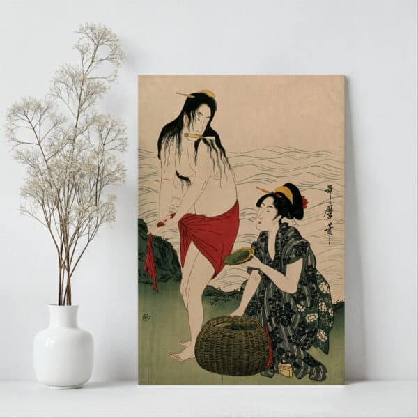 Kitagawa Utamaro Art, Girls Pearl-Divers 3rd Part of Triptych Woodblock Prints, Japanese Edo Period Ukiyo-e Canvas, Free Shipping