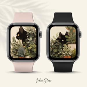 Black Cat and Succulents iWatch Face, Aesthetic Wallpapers, Unique Cat Face Cover, Cute Artistic Apple Watch Screen Saver - photo #2