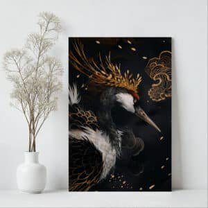 Red-Crowned Crane Canvas, Large Vintage Japandi Art, Japanese Bird Artwork, Eclectic Gold Accent Wall Decor Gift, Free Shipping - photo #10