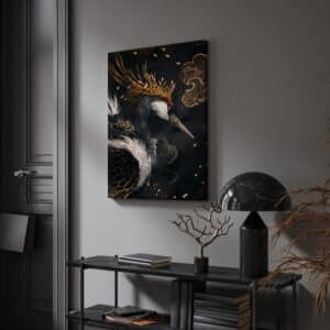 Red-Crowned Crane Canvas, Large Vintage Japandi Art, Japanese Bird Artwork, Eclectic Gold Accent Wall Decor Gift, Free Shipping - photo #5