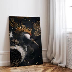 Red-Crowned Crane Canvas, Large Vintage Japandi Art, Japanese Bird Artwork, Eclectic Gold Accent Wall Decor Gift, Free Shipping - photo #4