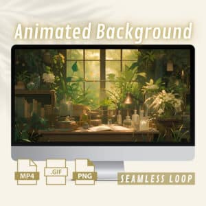 Animated Booklover Wallpaper, Lofi Anime Studio with Plants 4K Live Backgrounds for PC, High-Resolution Moving Screensaver