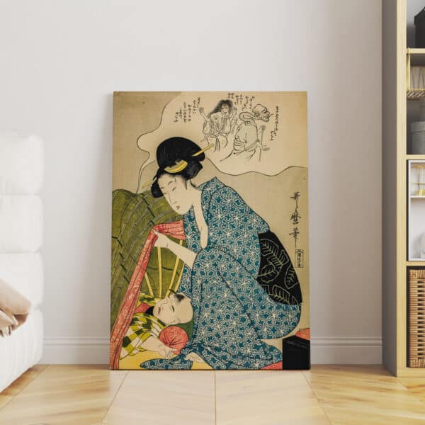 Kitagawa Utamaro Child's Nightmare of Ghosts Canvas, Ukiyo-e Art Woodblock Print, Edo Period Fine Art Bijin-ga Artwork for Home Decor Gift