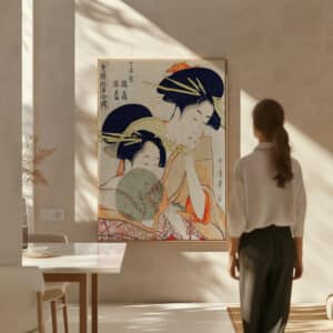 Kitagawa Utamaro Art, Chojiya Hinazuru Hinamatsu Print, Large Canvas Ukiyo-e Bijin-ga Wall Decor, Japanese Woodblock Print