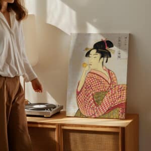 Girl Blowing Vidro by Kitagawa Utamaro, Large Vintage Japanese Ukiyo-e Canvas Print, Traditional Japanese Edo Period Art